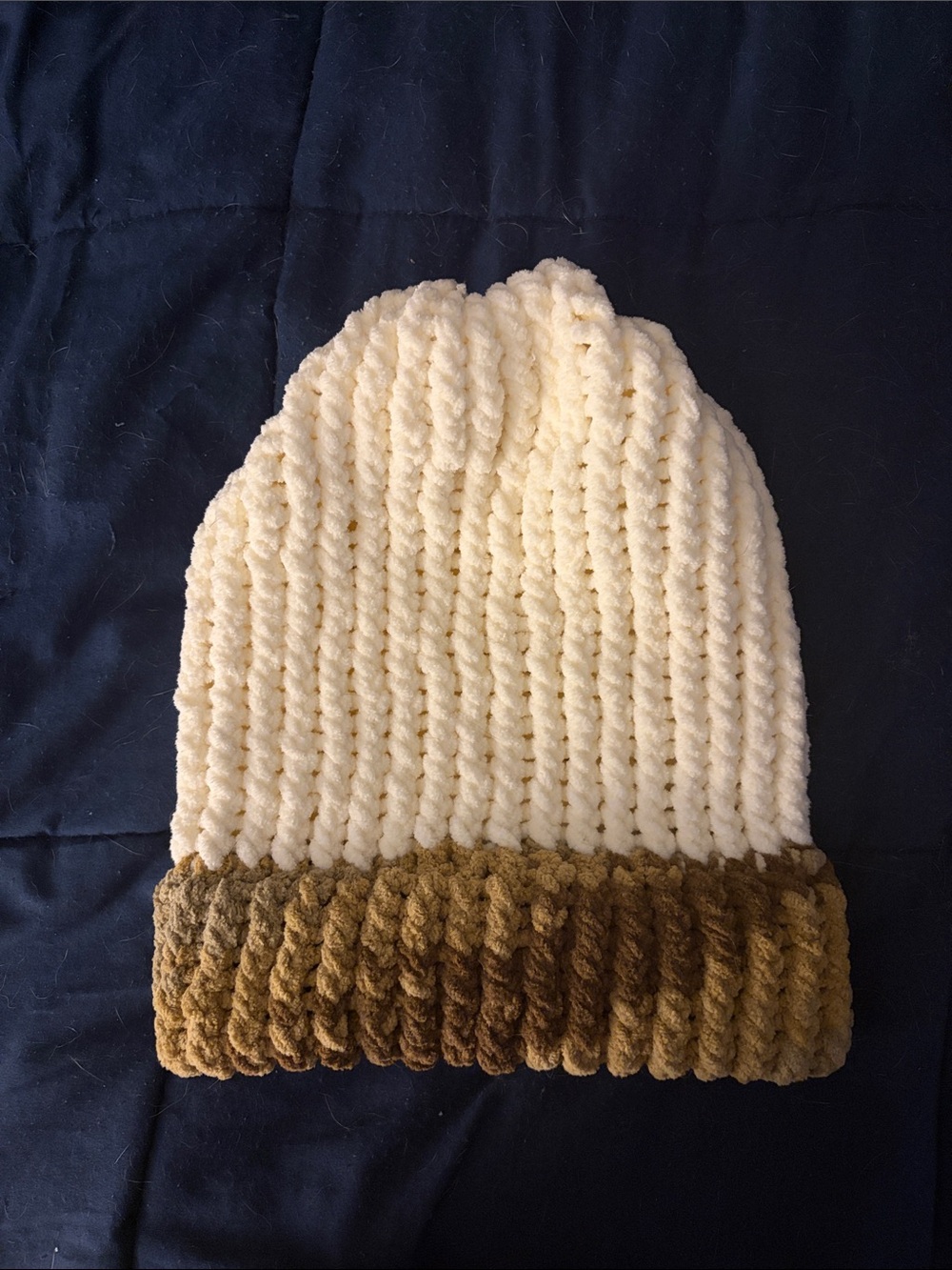 Beige and Tan Handknitted Beanie Hat